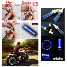 Instructions on how to use a blue LED light for motorcycle tires, including steps and images of the product in use.
